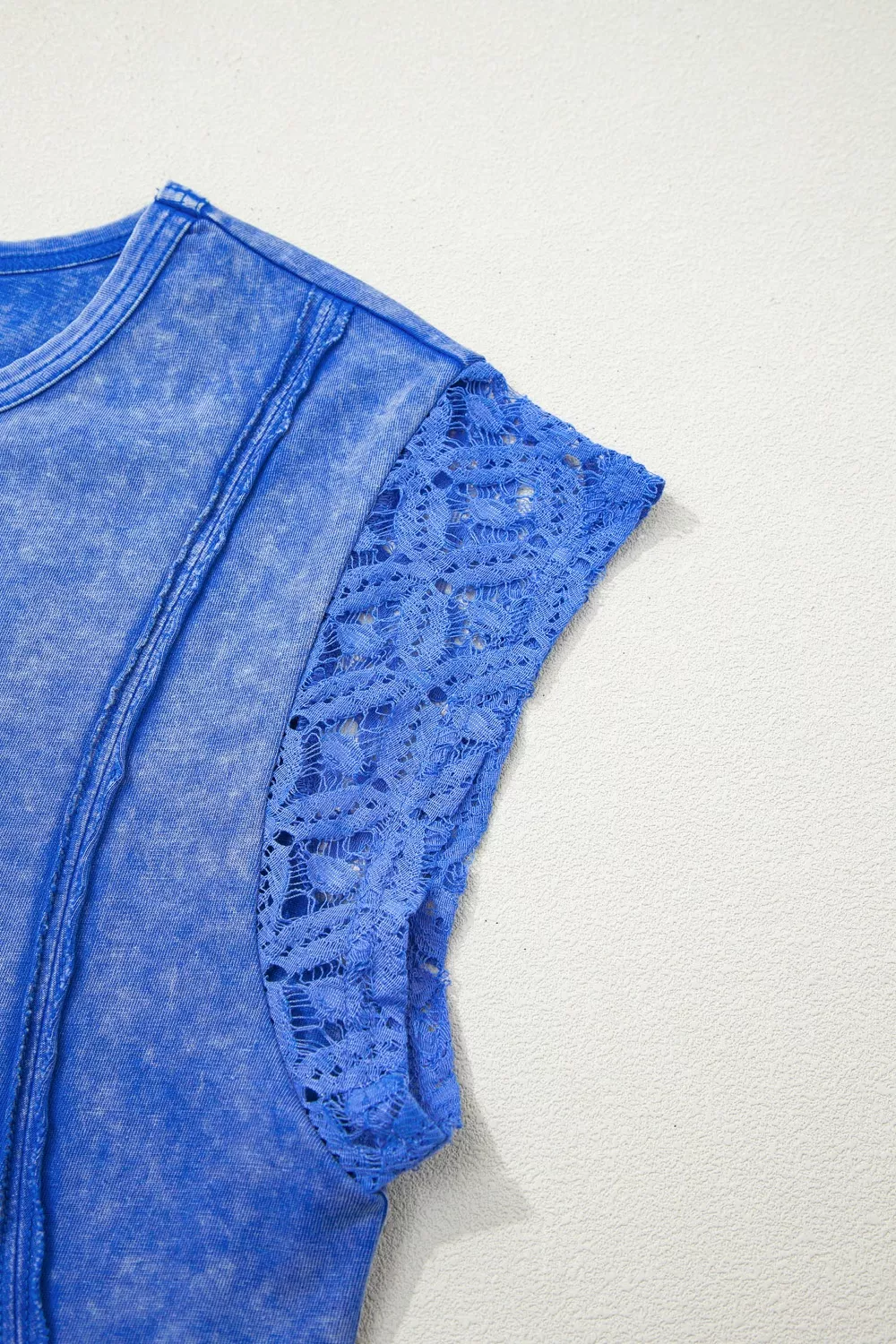 Mineral Wash Raw Seam Lace Sleeve Cotton Tee, image 8