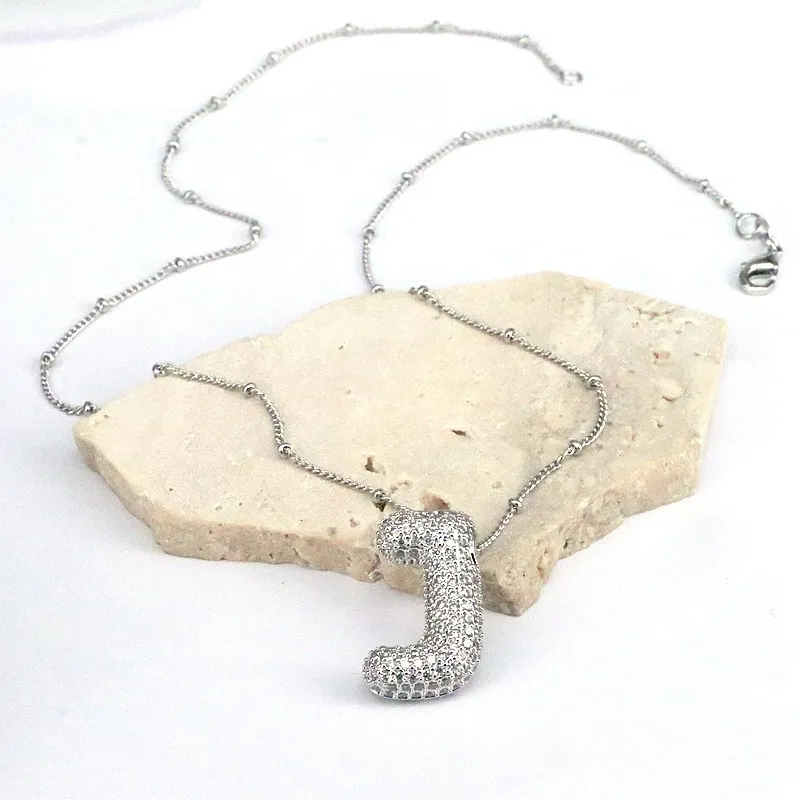 Copper Inlaid Zircon Letter Pendant Necklace, image 4