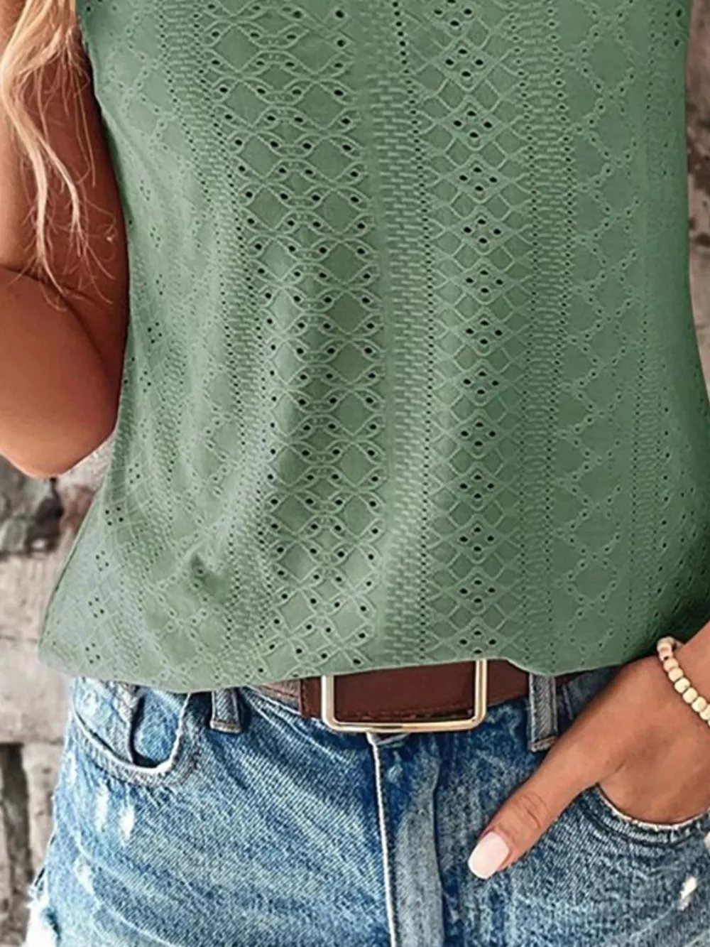 Eyelet Lace Trim V-Neck Tank Top, image 6