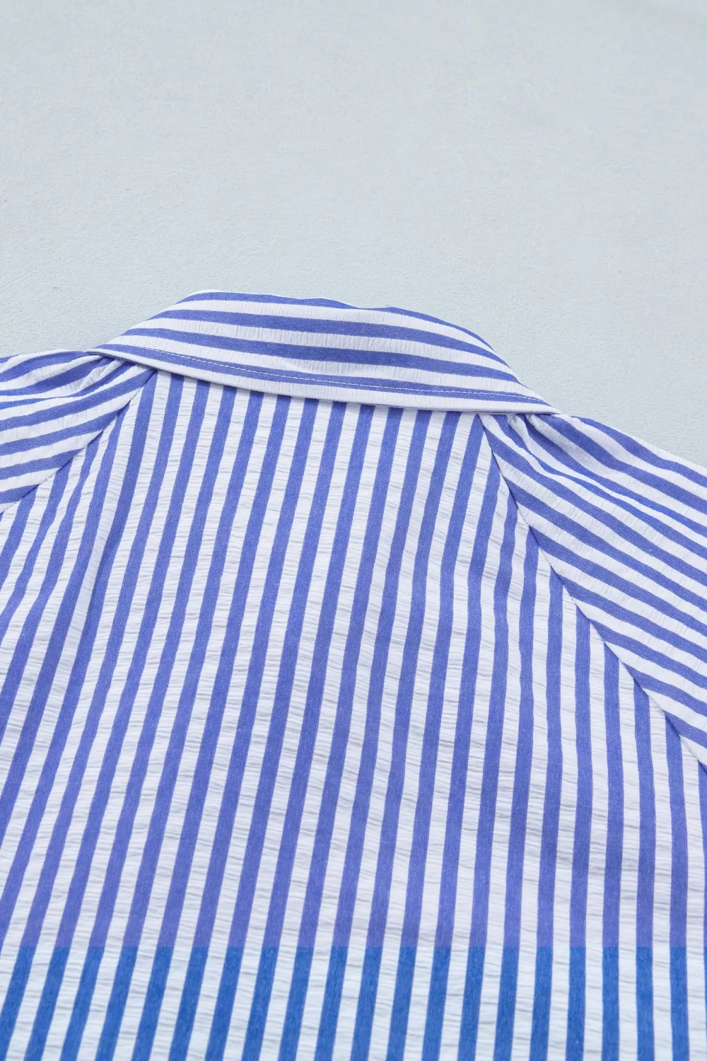 Striped Floral Embroidered Puff Sleeve Button Down Shirt, image 7