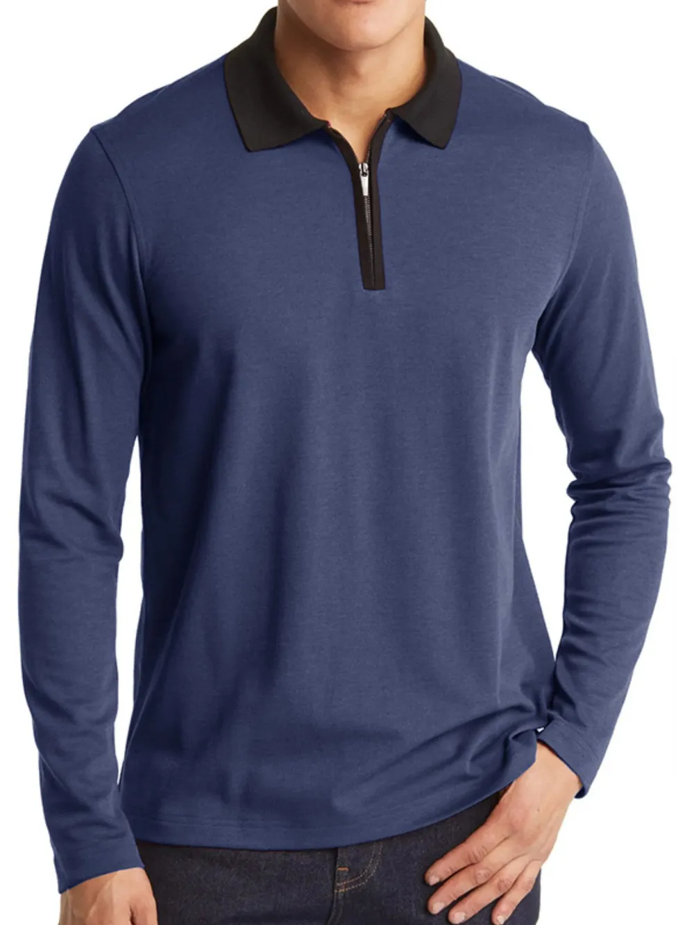 Men's Classic Long Sleeve Contrast Collar Polo Shirt, image 8