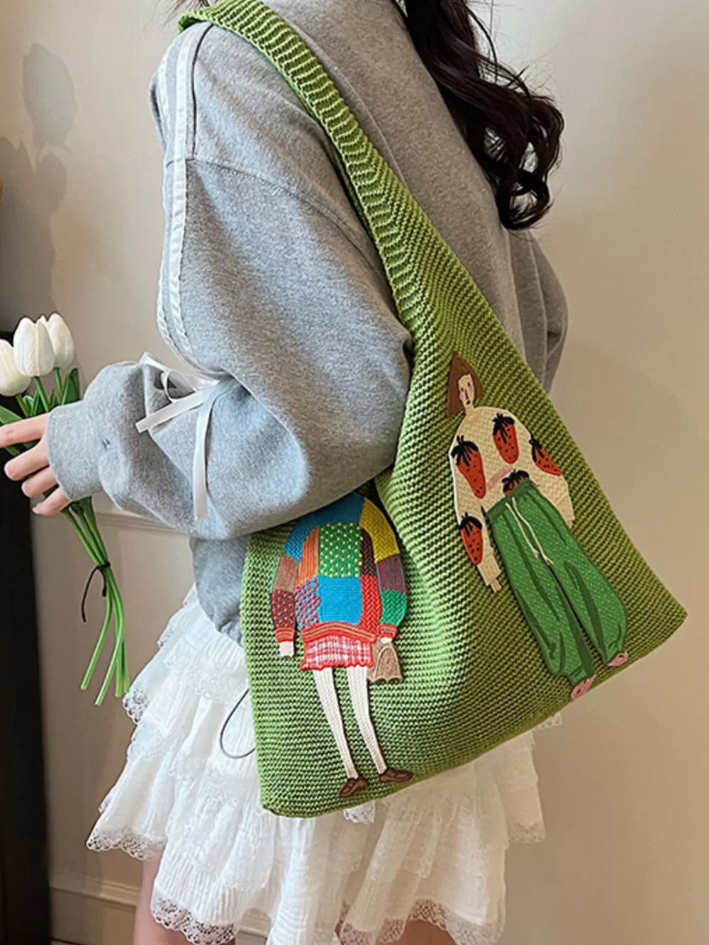 Knitted Embroidered Shoulder Bag, image 6