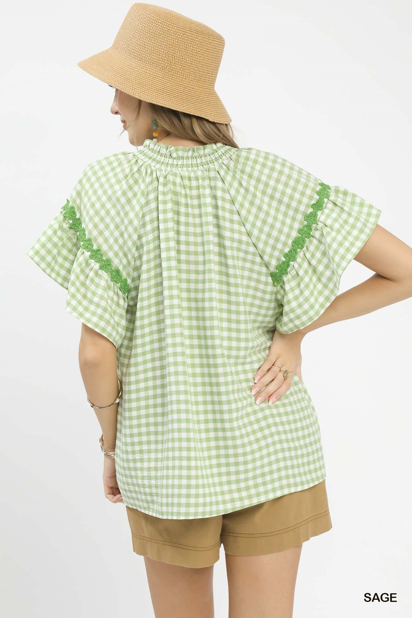 Gingham Lace Trim Top, image 3