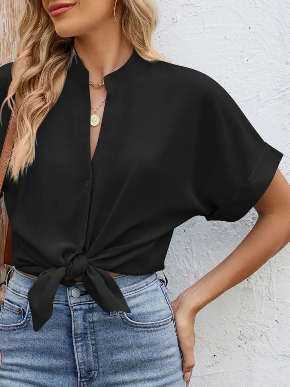 Notched Short Sleeve Blouse, image 8