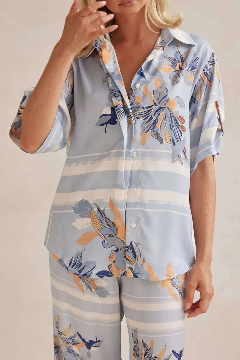 Printed Button Up Shirt and Pants Set, image 3