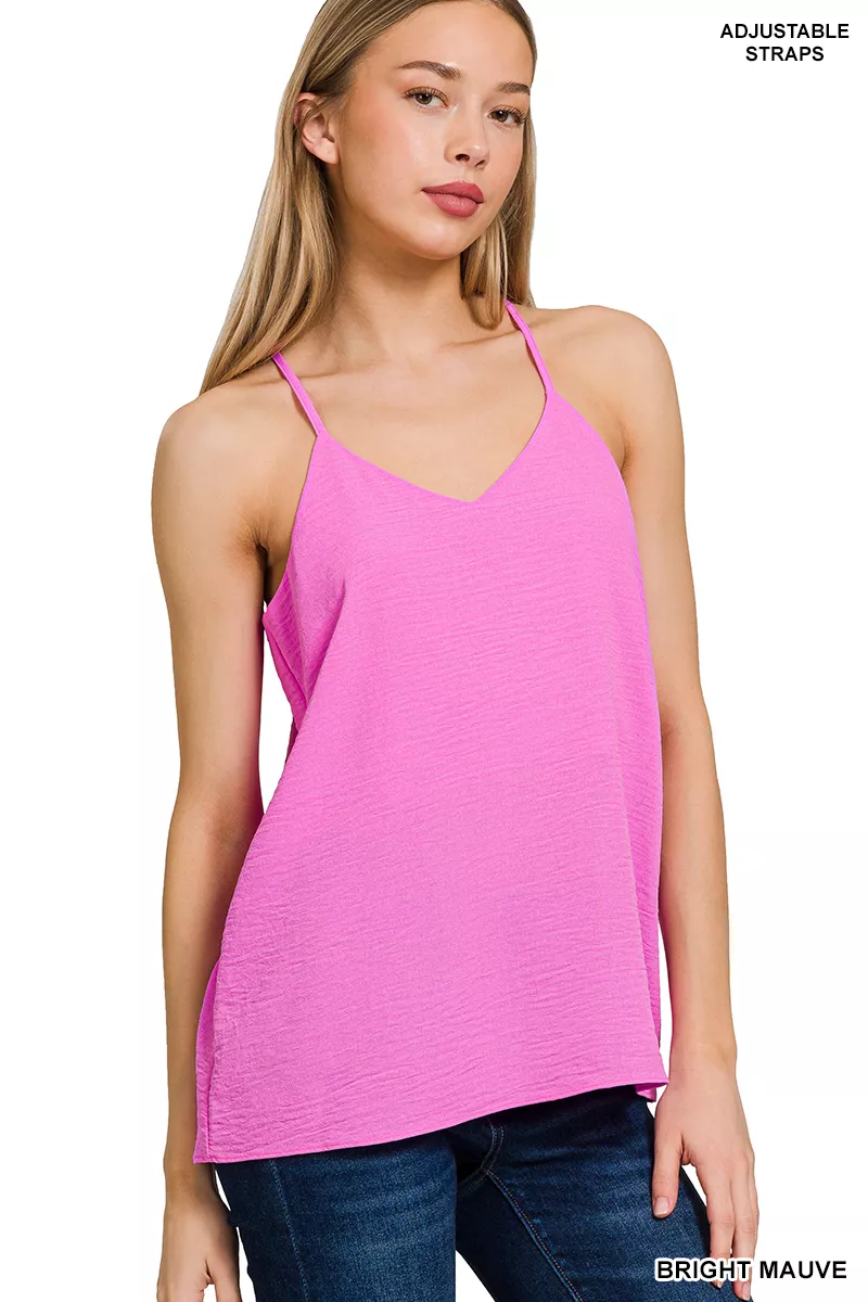 Woven Airflow Adjustable Strap V-Neck Cami, image 3