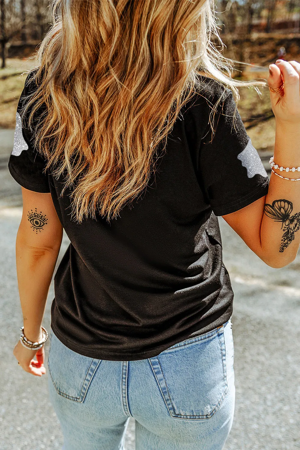 Glitter Ghost Round Neck Short Sleeve T-Shirt, image 2