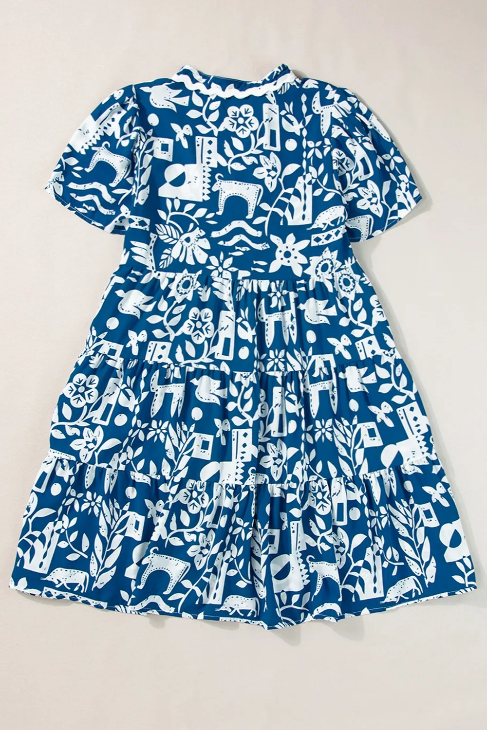 Printed Notched Short Sleeve Mini Dress, image 2