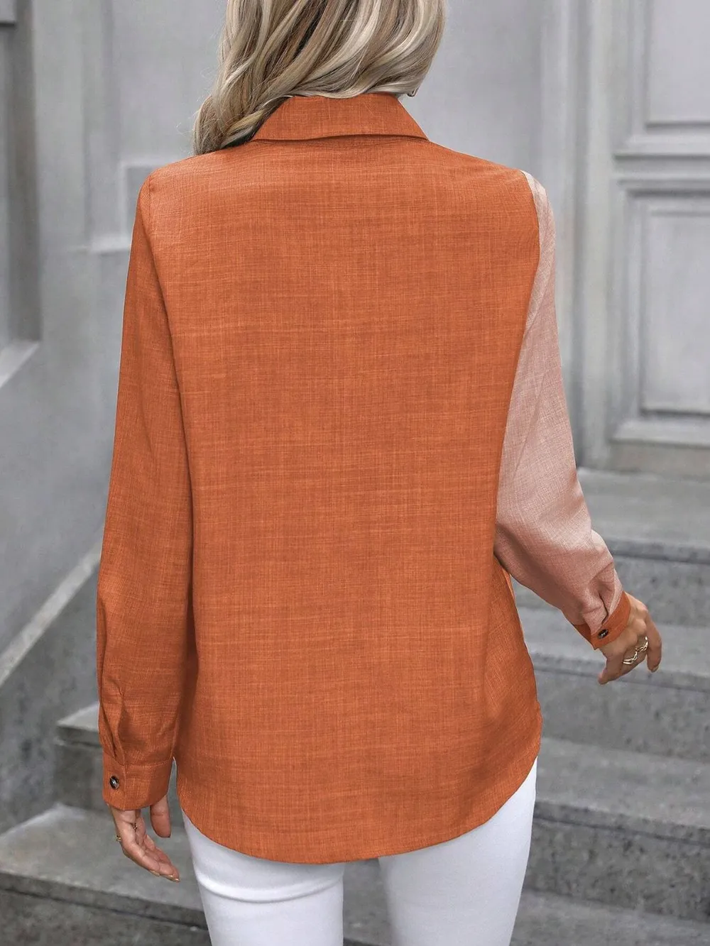 Contrast Collared Neck Long Sleeve Shirt, image 5