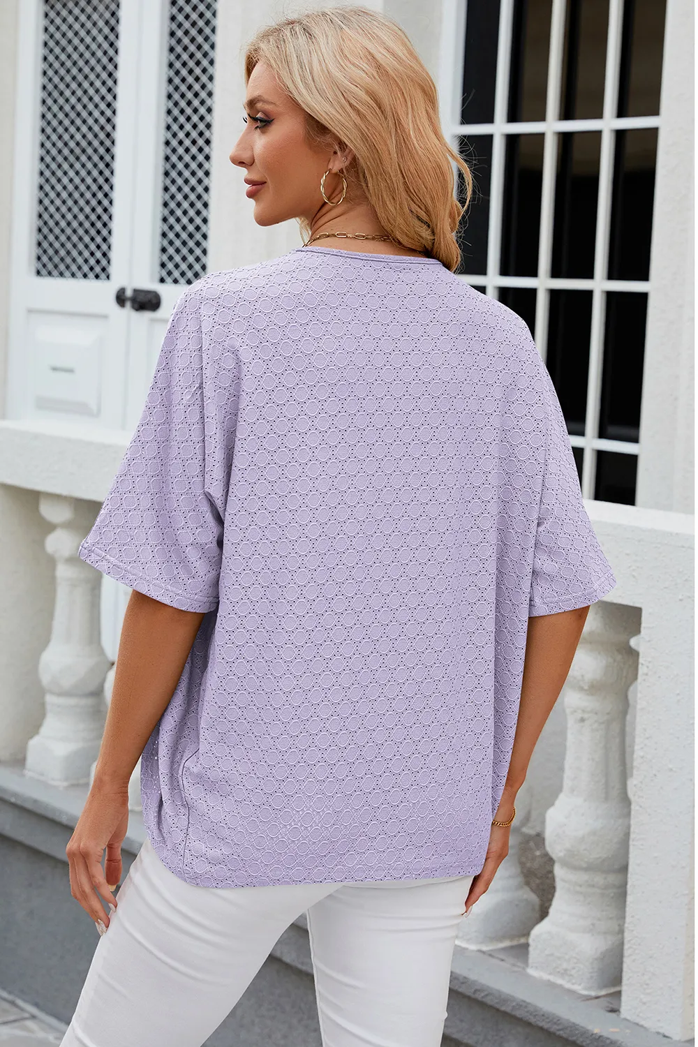 Eyelet Open Front Half Sleeve Cardigan, image 4