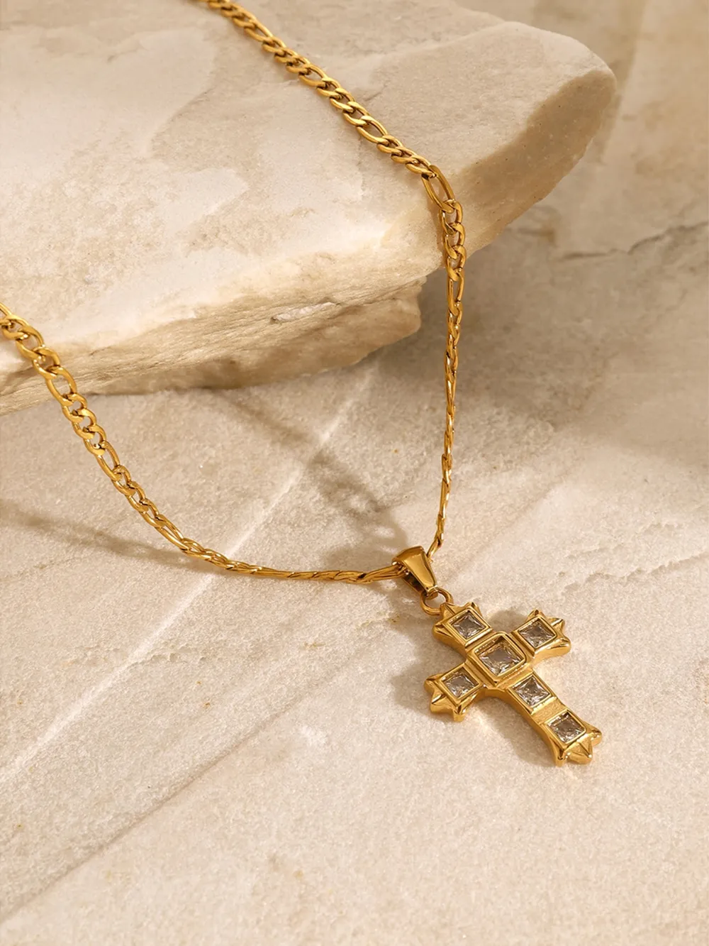 Stainless Steel Zircon Cross Pendant Necklace, image 5
