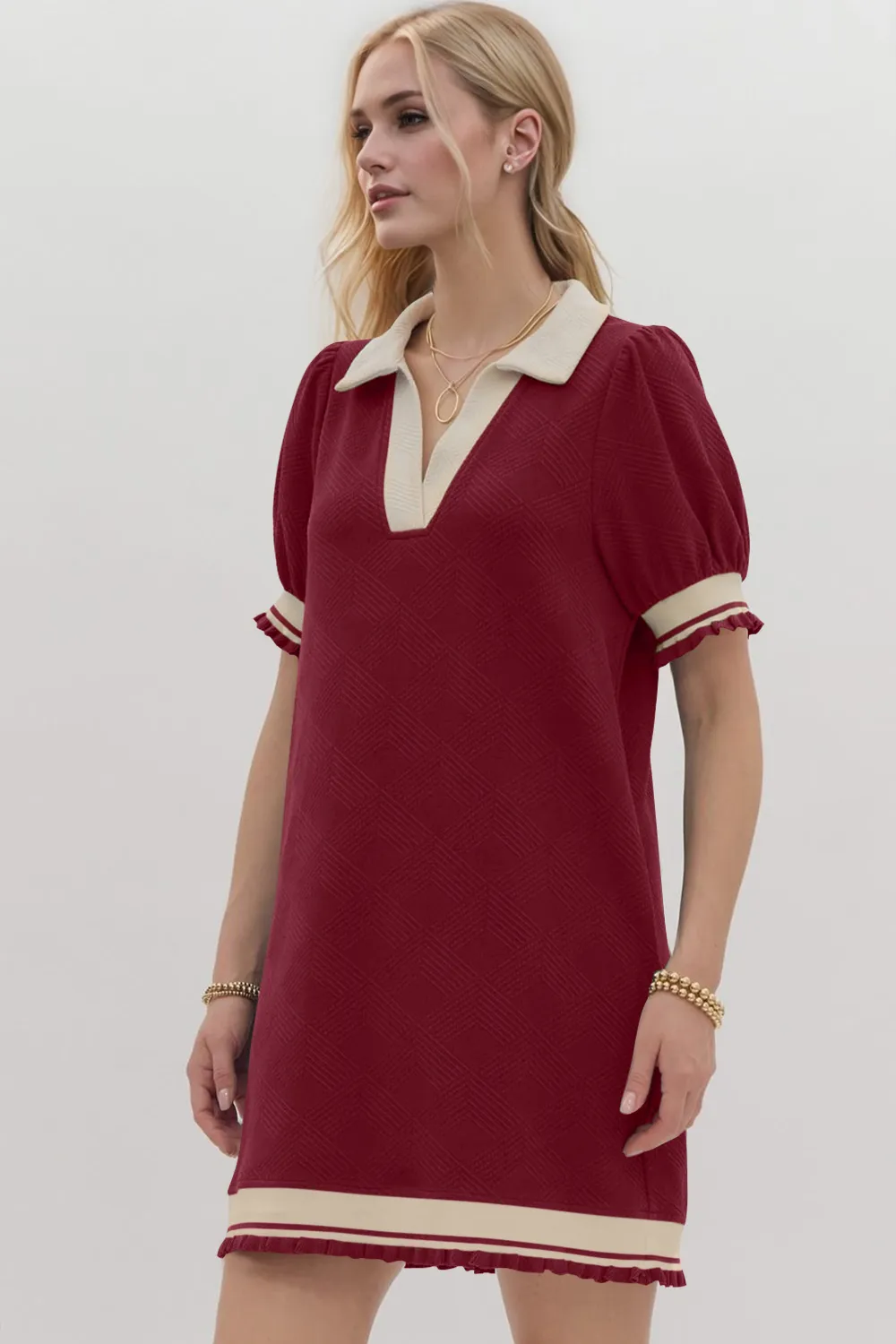Frill Contrast Trim Jnny Collar Short Sleeve Mini Dress, image 5