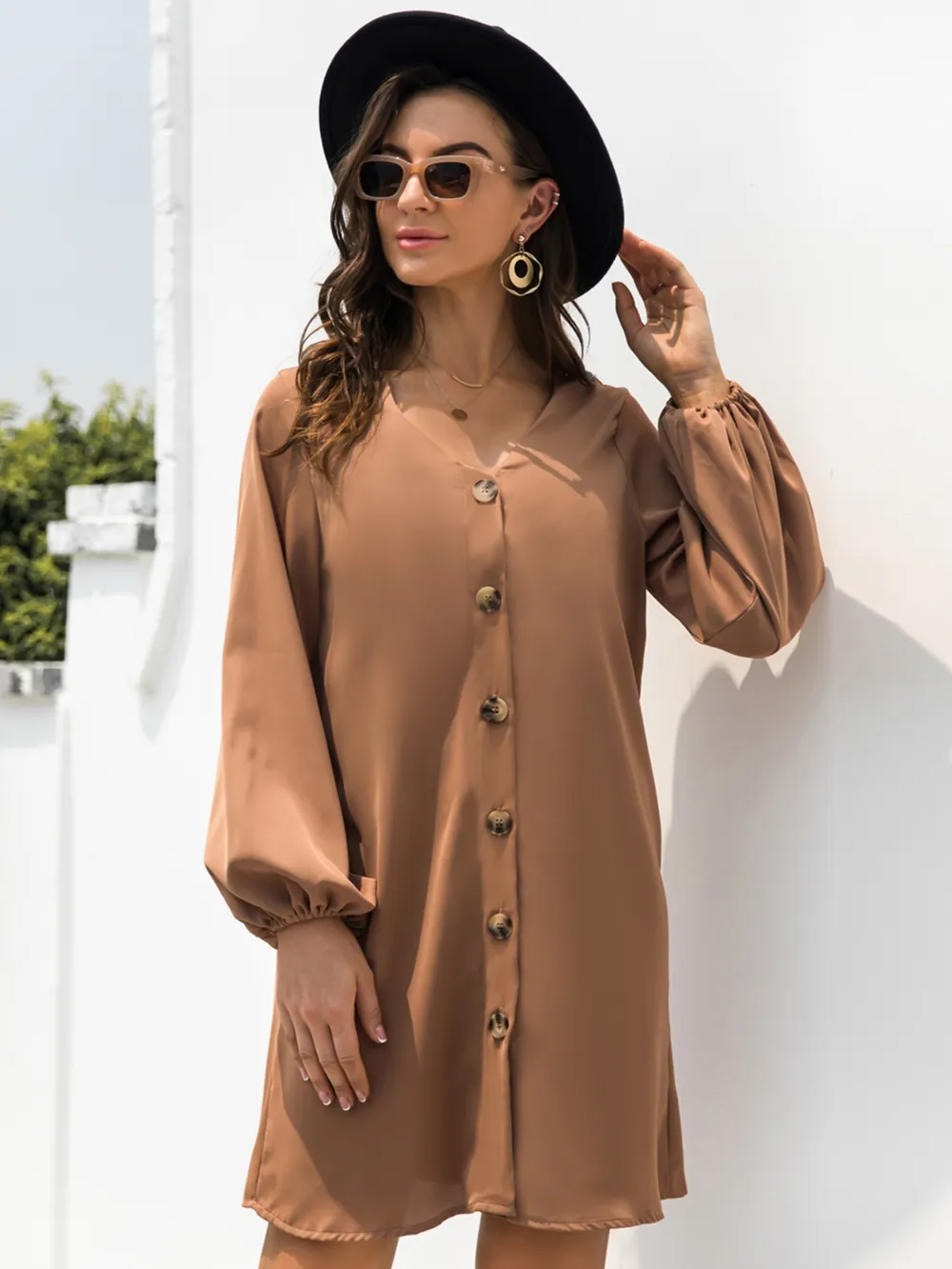 V-Neck Long Sleeve Mini Dress, image 4