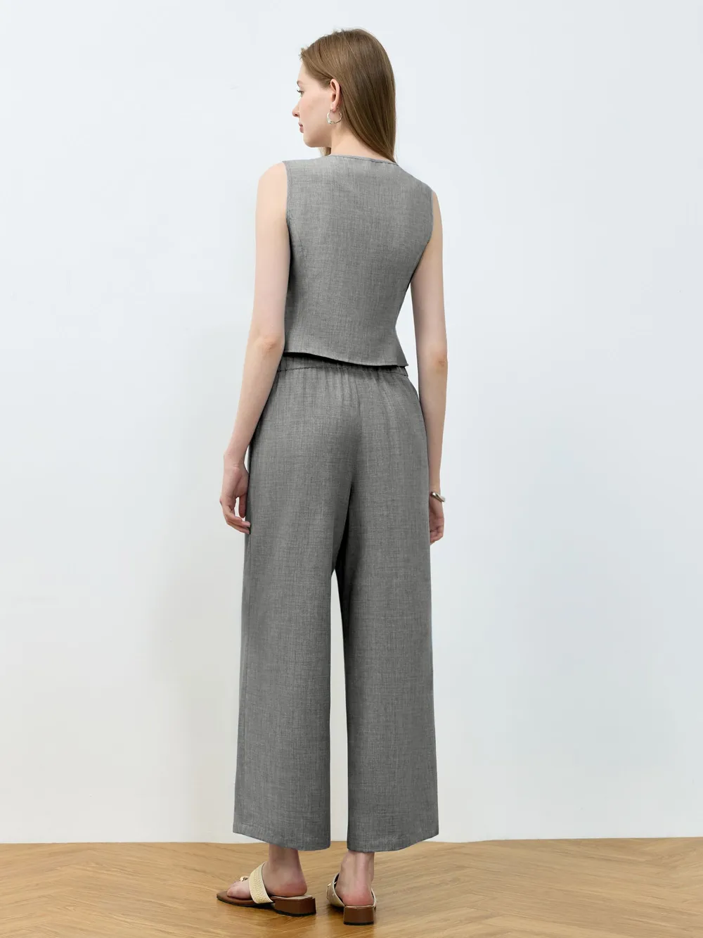 Tie Front Vest and Wide Leg Pants Set, image 4