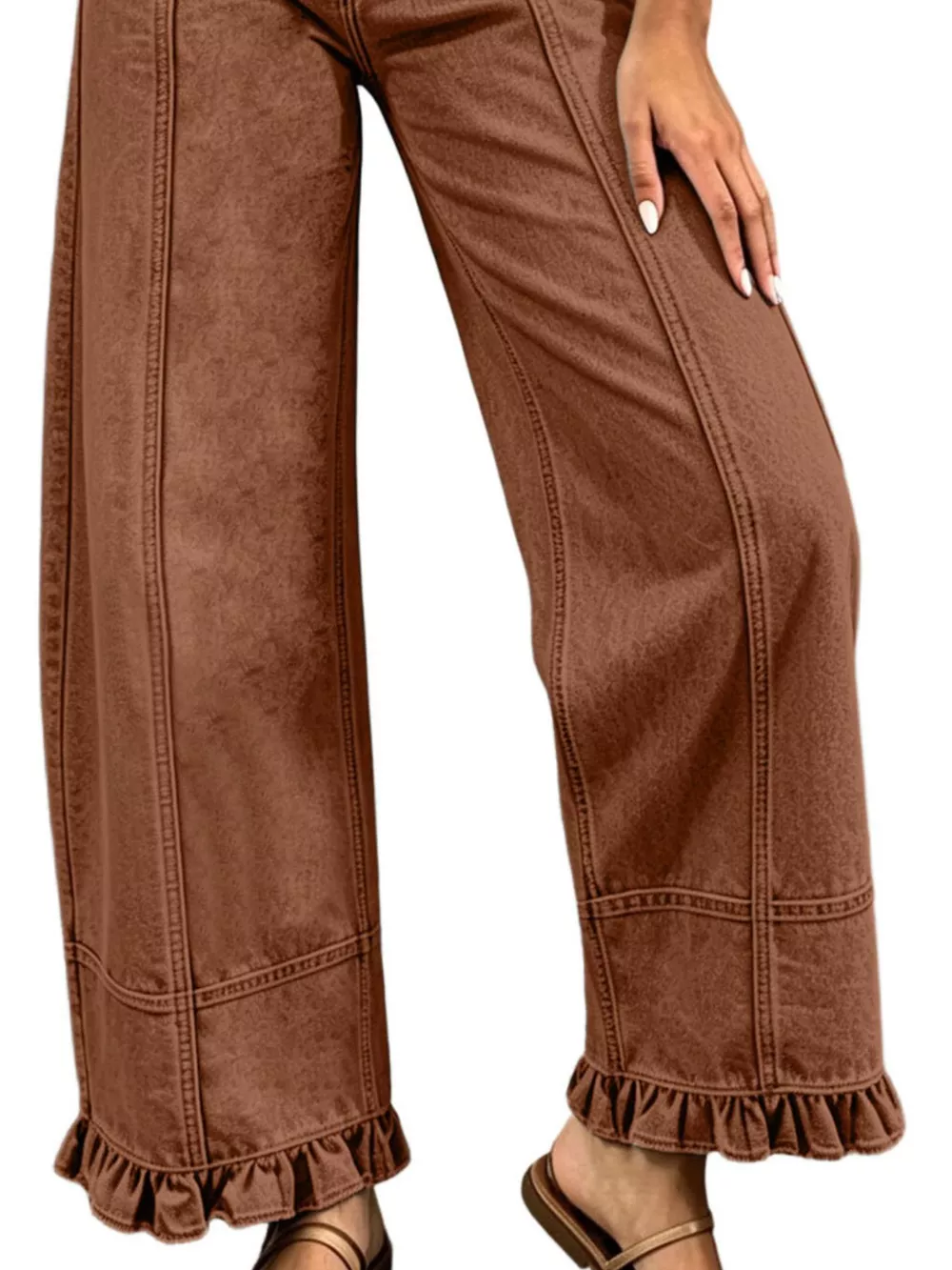 Full Size High-Waisted Wide-Leg Ruffled Hem Jeans Plus Size, image 13