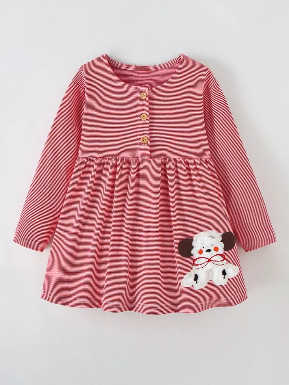 Children's Striped Long-Sleeve Casual Dress with Puppy Applique, image 2