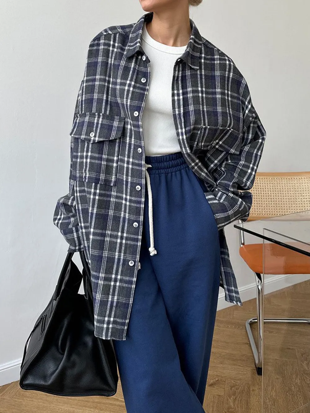 Pocketed Plaid Button Up Shacket, image 5