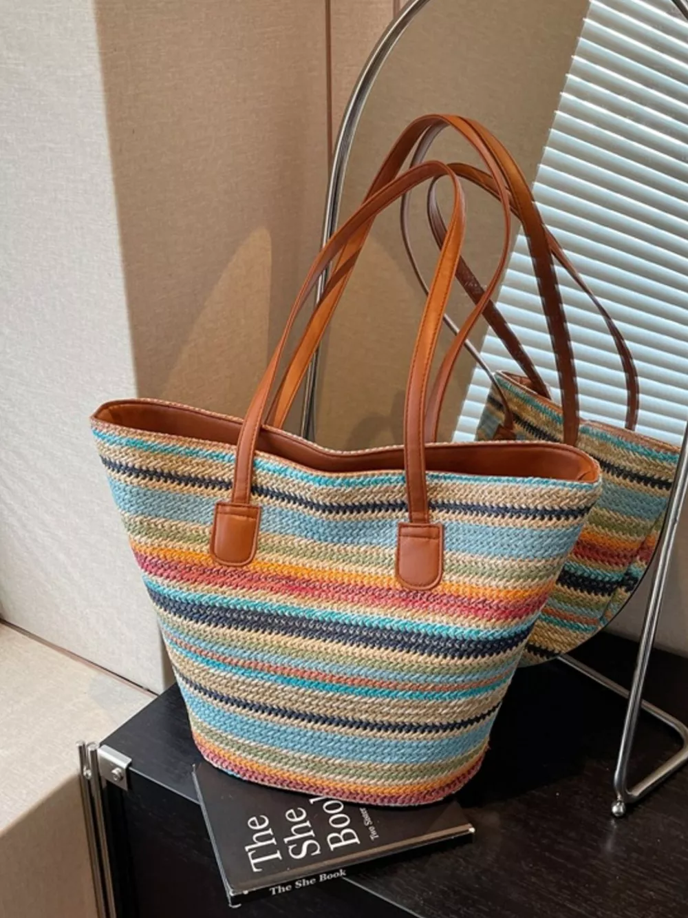 Striped Woven Shoulder Bag, image 2