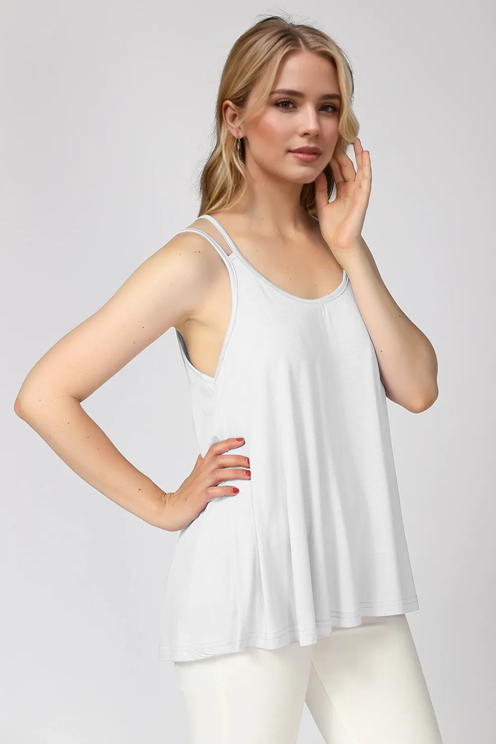 Bamboo Scoop Neck Double Spaghetti Straps Cami, image 5