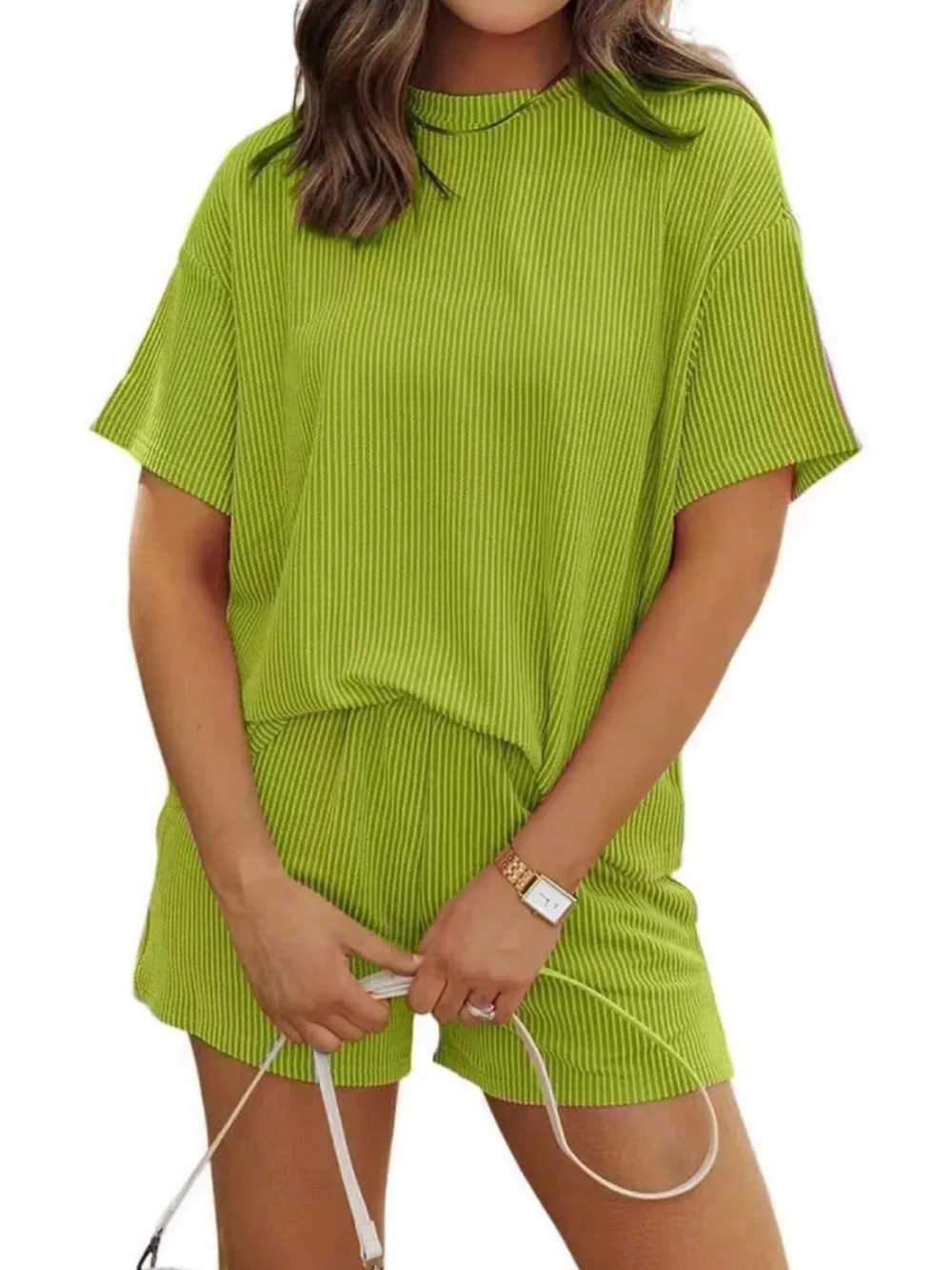 Full Size Ribbed Short Sleeve Top and Shorts Two-Piece Set Plus Size, image 7