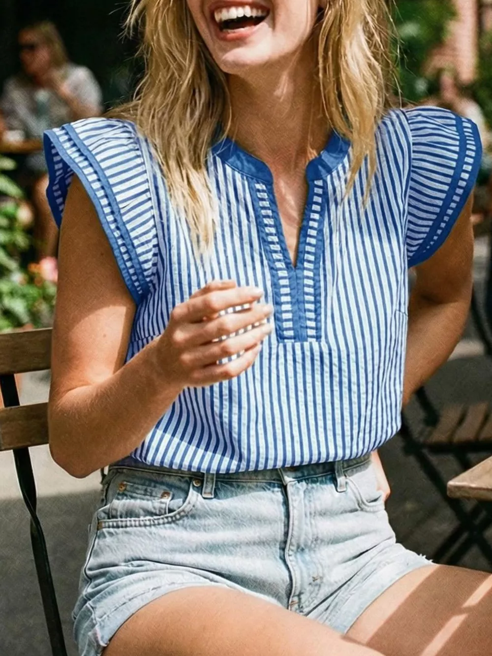 Striped Ruffle Sleeve Blouse, image 9