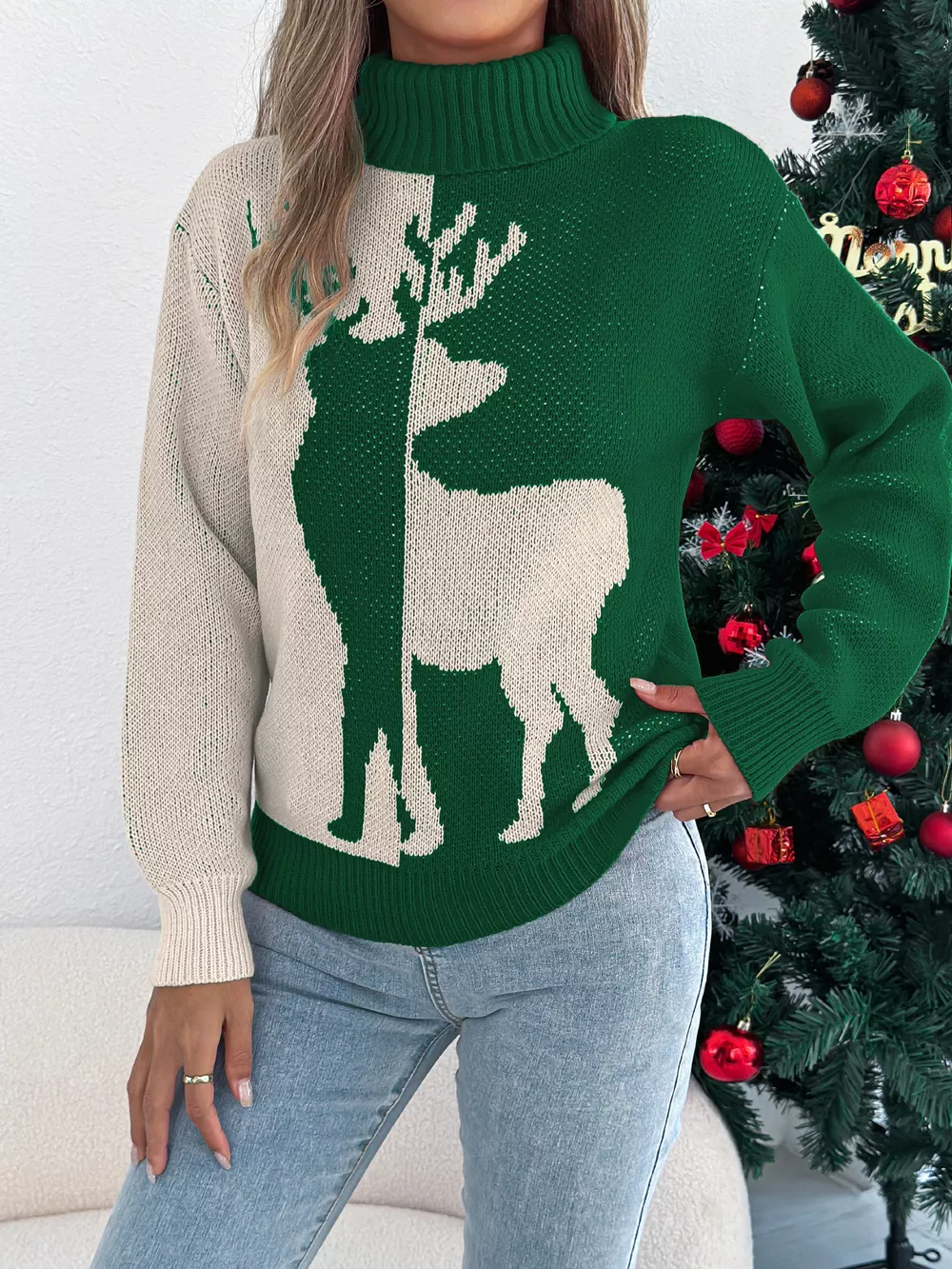 Christmas Reindeer Turtleneck Sweater, image 2