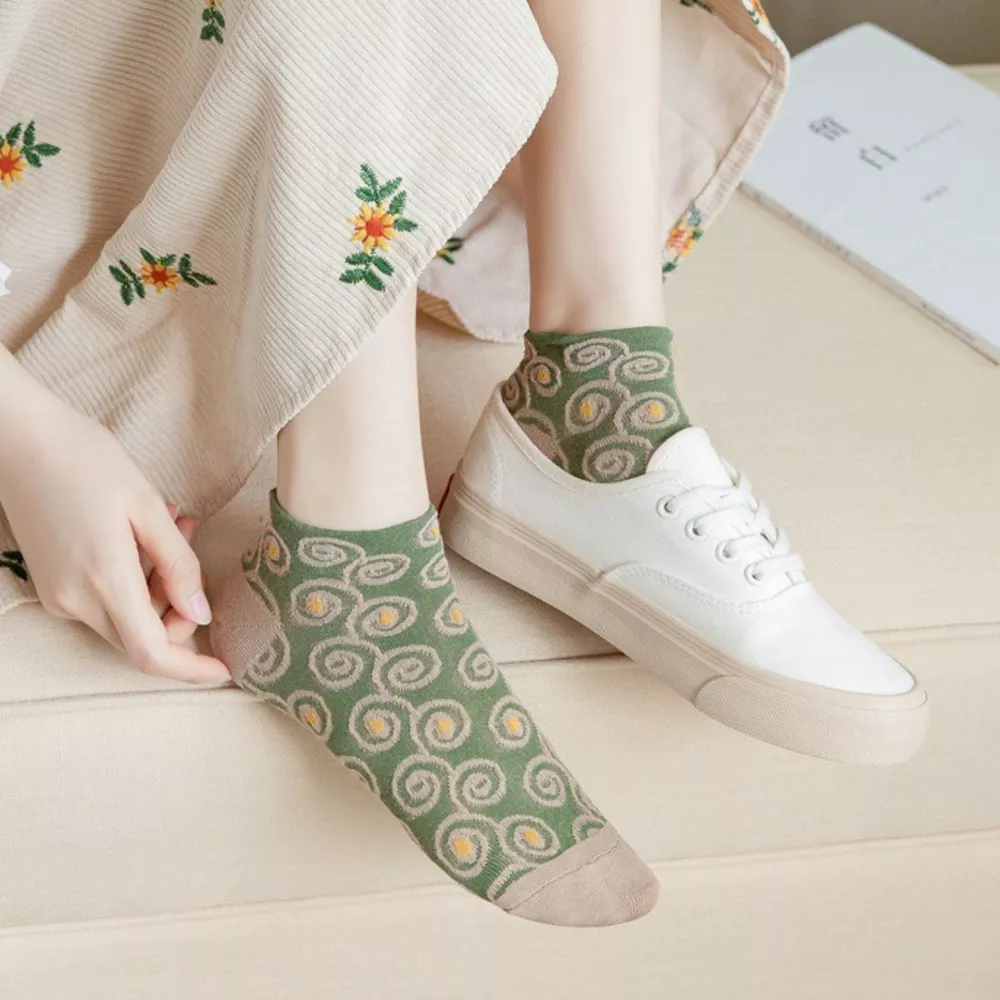 5 Pair Vintage Textured Ankle Socks Set, image 2