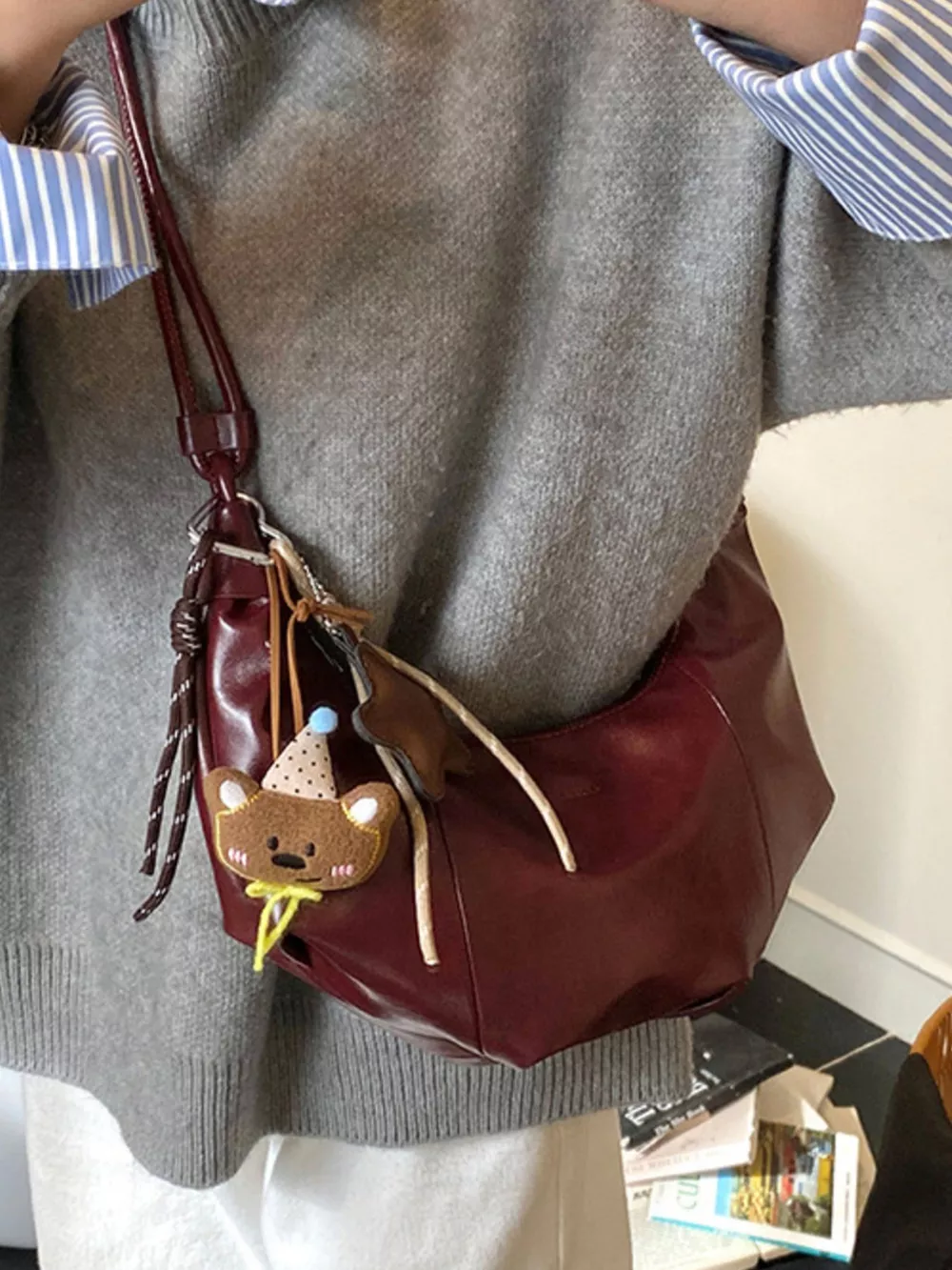 Crescent-Shaped Leather Shoulder Bag, image 2