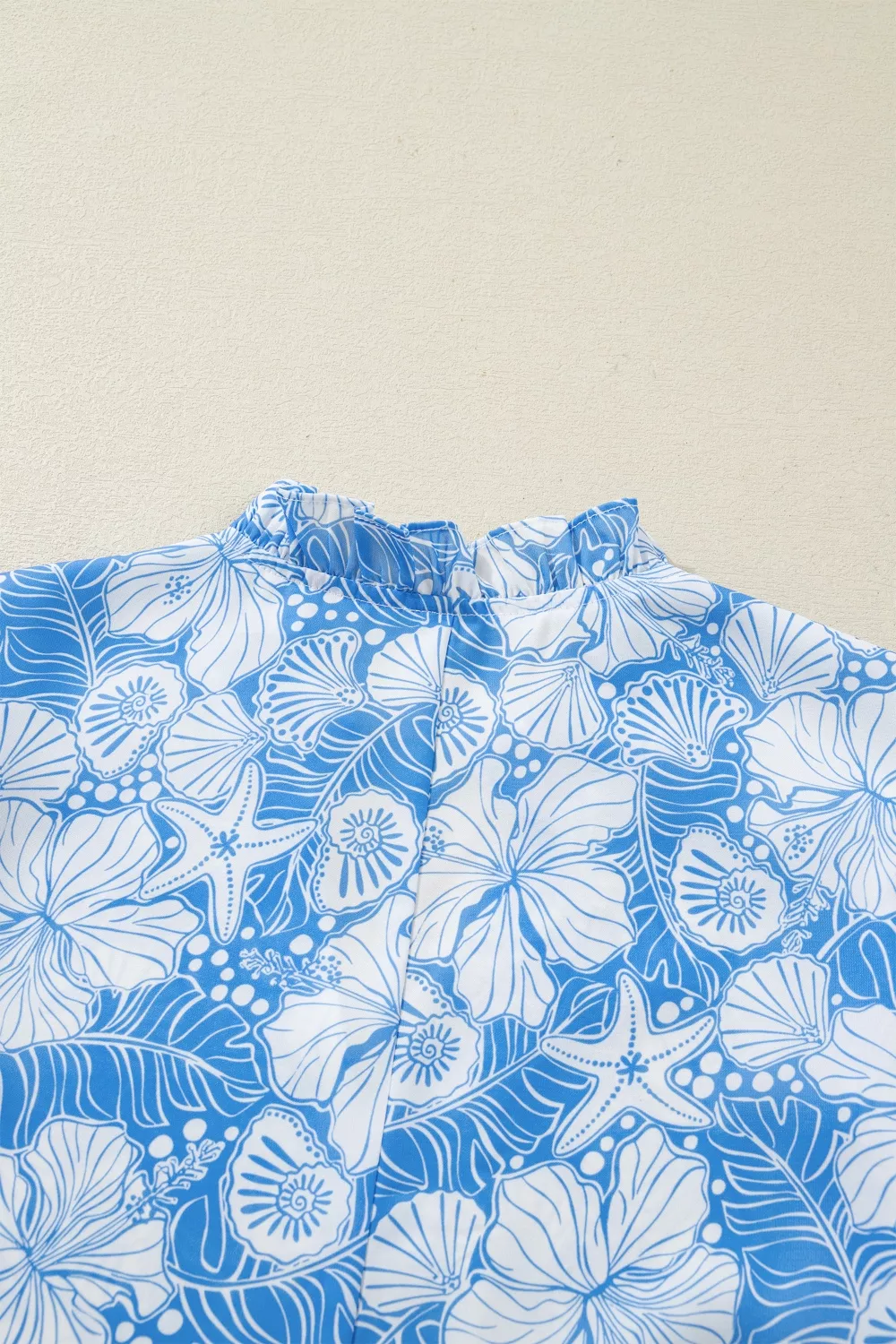 Floral Print Scalloped Trim V Neck Short Sleeve Blouse, image 6