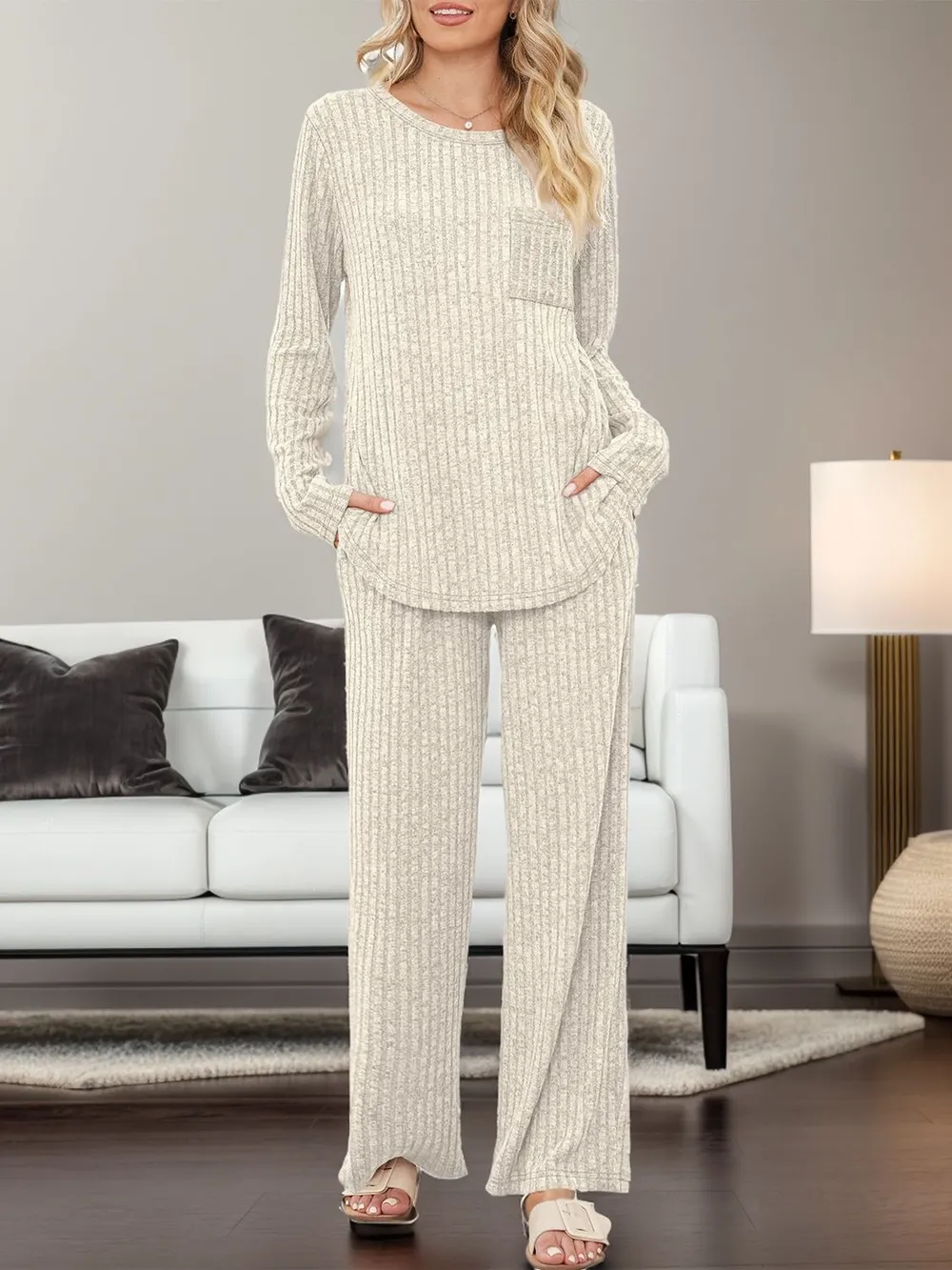 Round Neck Long Sleeve Top and Pants Set, image 27