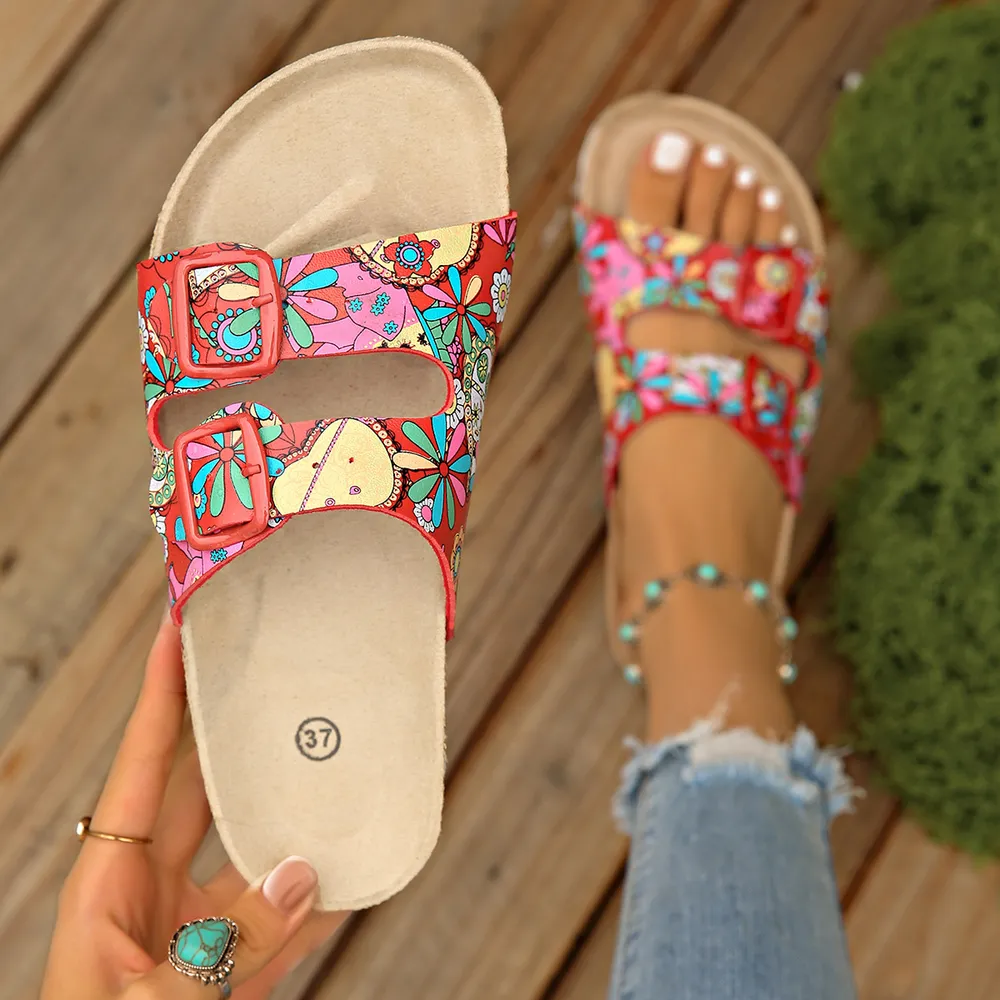 Printed Double Buckle Sandals, image 3