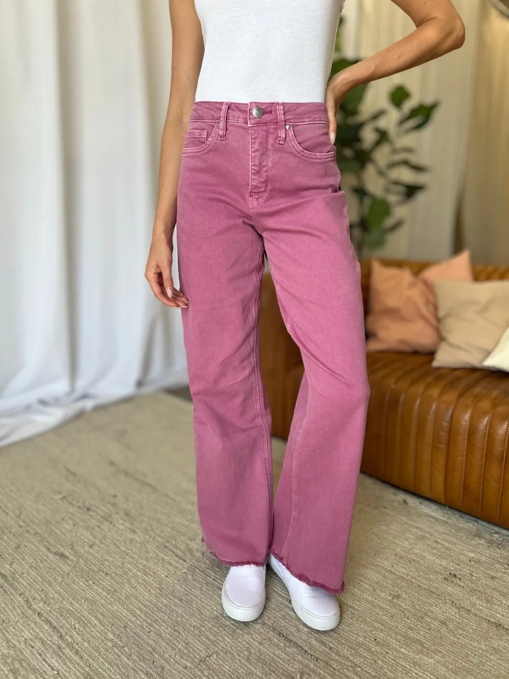 Full Size High Rise Garment Dye Wide Leg Jeans, image 4