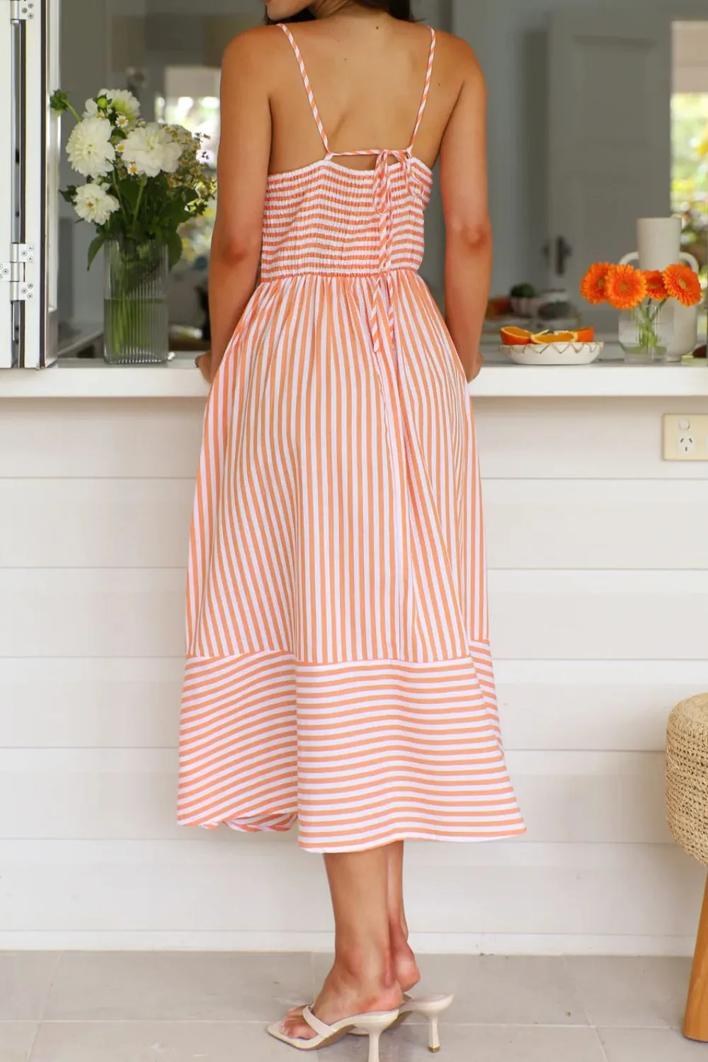 Smocked Back Striped Sleeveless Midi Dress, image 4