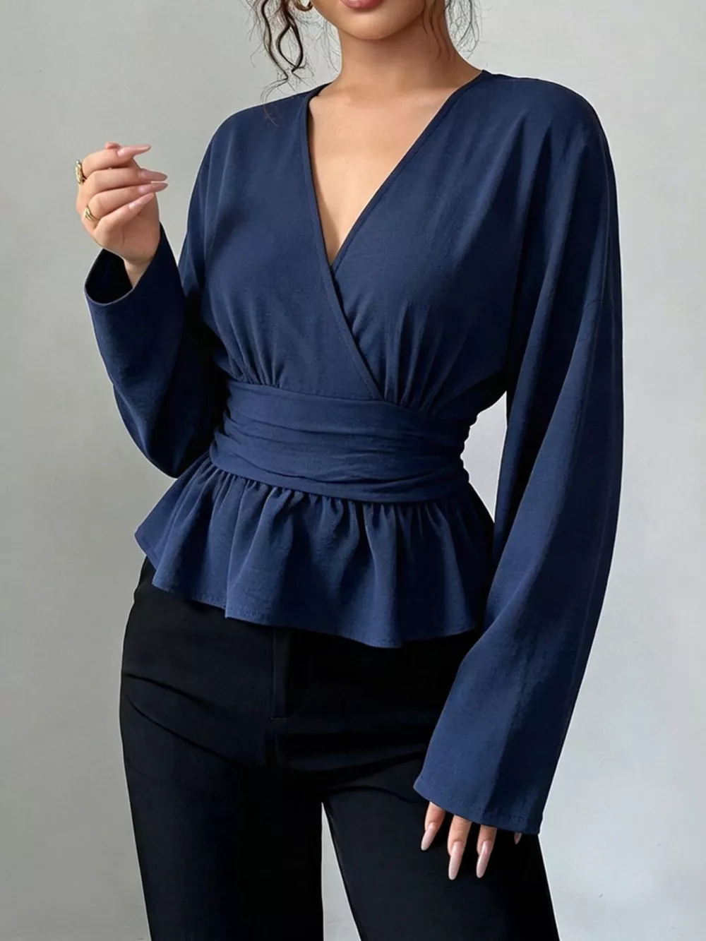 Surplice Long Sleeve Wrap Blouse, image 2