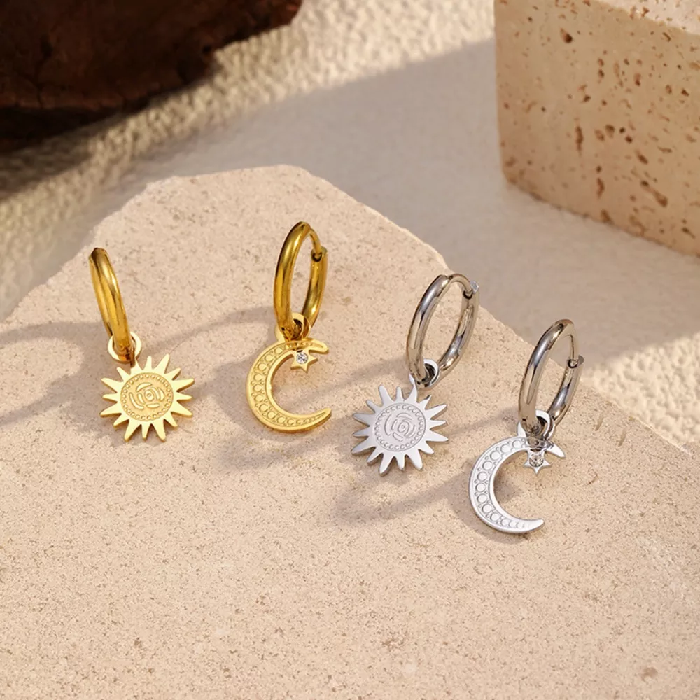 Sun and Moon Dangle Hoop Earrings, image 2
