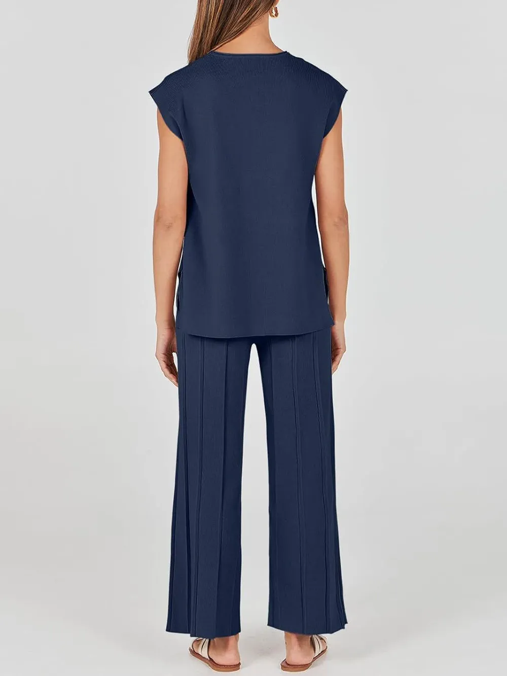 Round Neck Cap Sleeve Top and Pants Knit Set, image 6