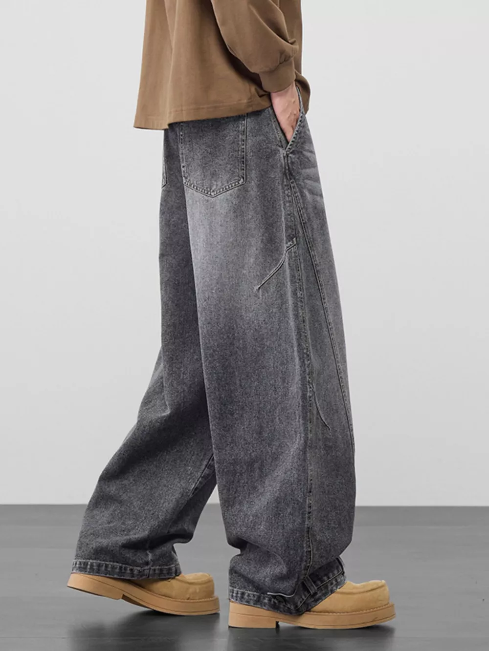 Men's Plus Size Wide Leg Vintage Wash Jeans, image 6