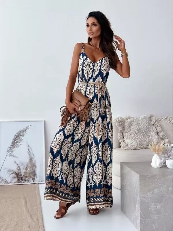 Printed Spaghetti Strap Wide-Leg Jumpsuit, image 14