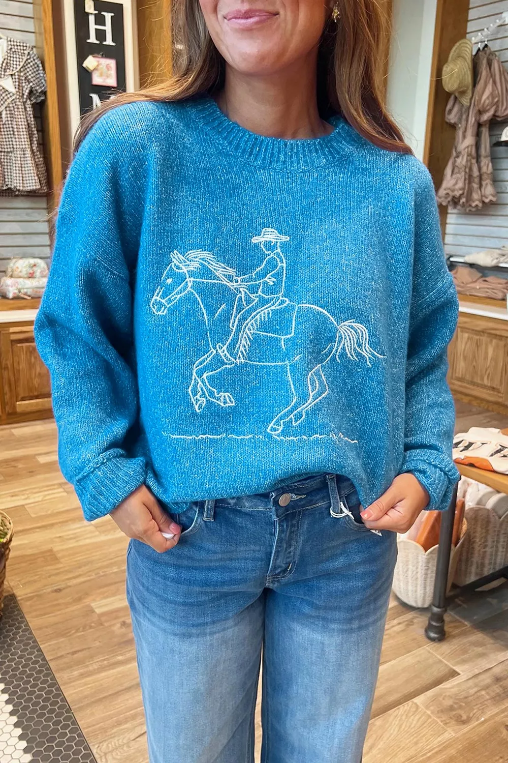 Western Embroidery Drop Shoulder Sweater, image 5