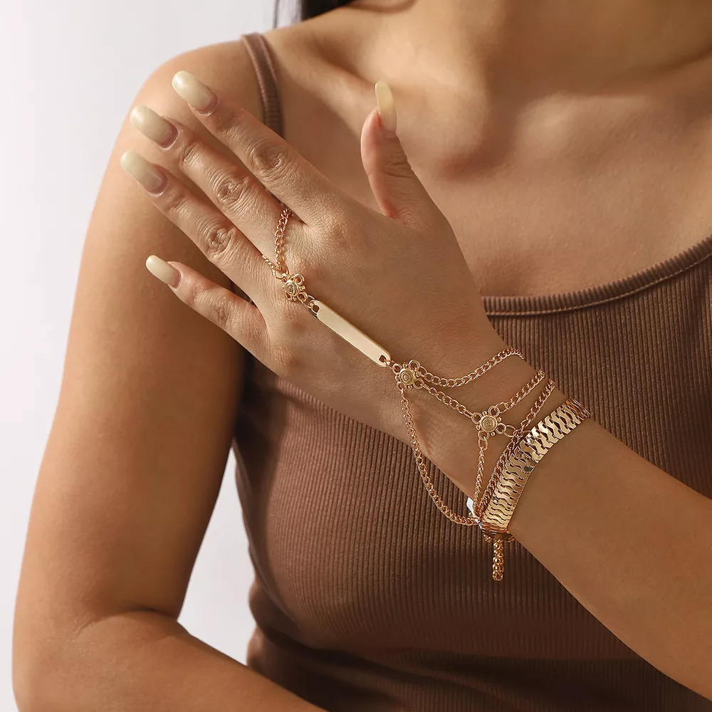 Multi Layered Chain Bracelet with Finger Ring, image 2