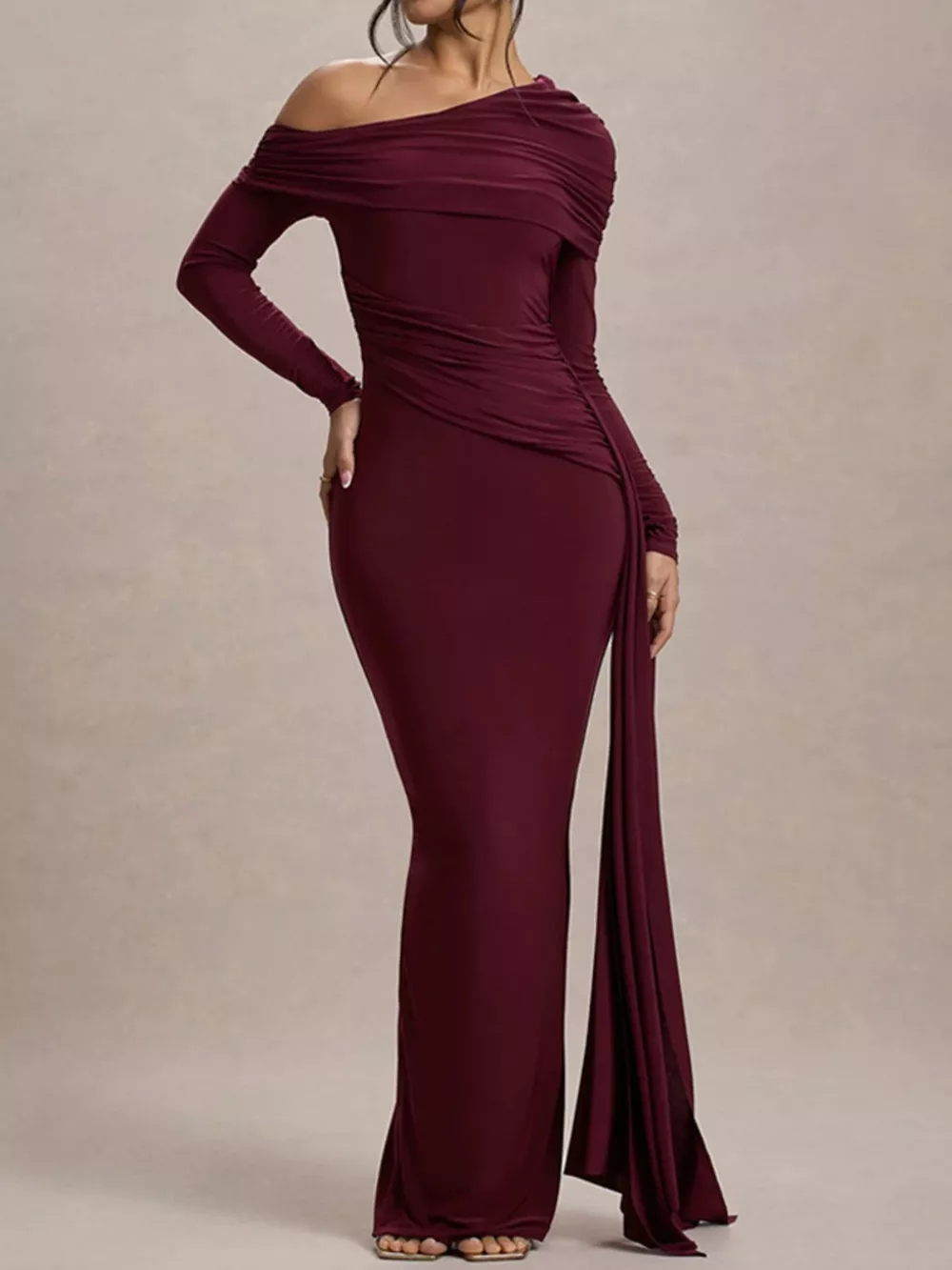 One-Shoulder Ruched Maxi Dress, image 4