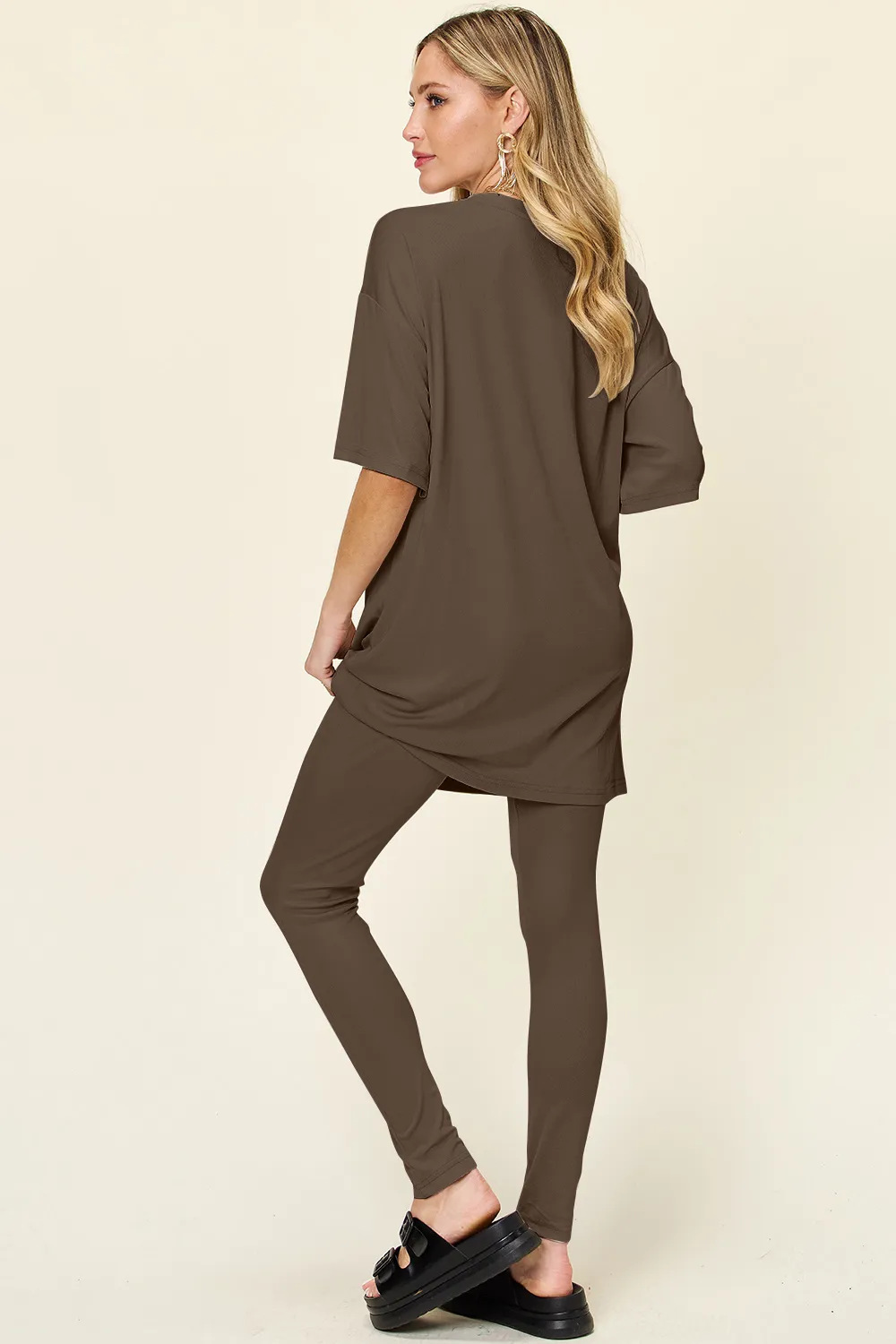 Full Size Round Neck Dropped Shoulder T-Shirt and Leggings Set, image 3
