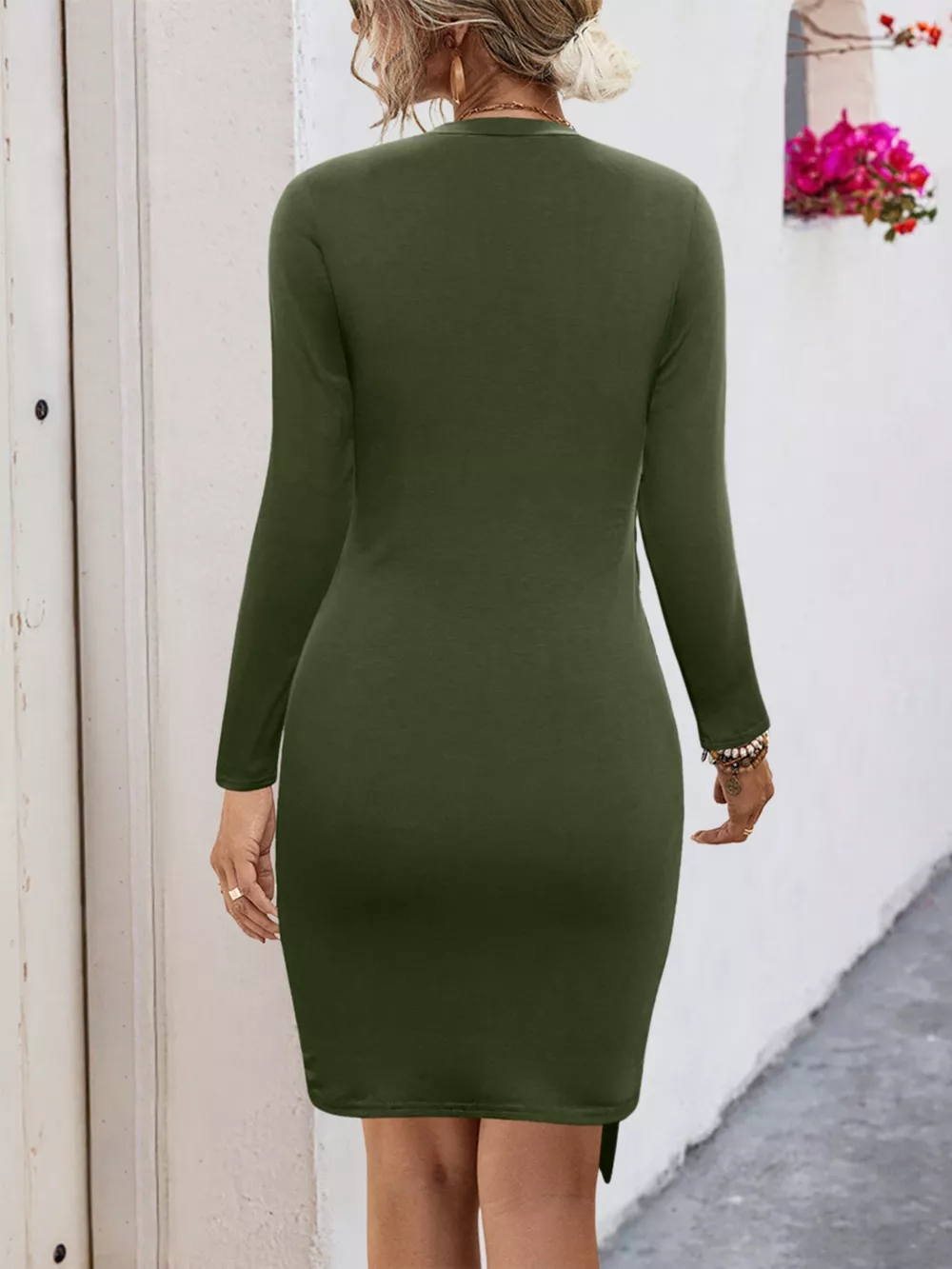 Round Neck Long Sleeve Bodycon Dress, image 3