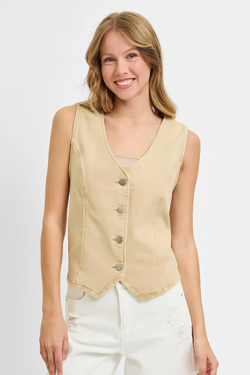 Full Size V Neck Button Down Vest Plus Size, image 3