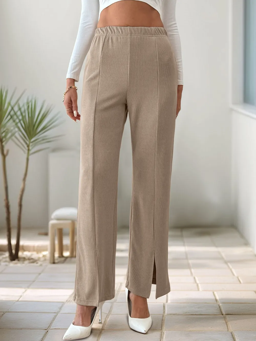 High-Waisted Slit Pants, image 2