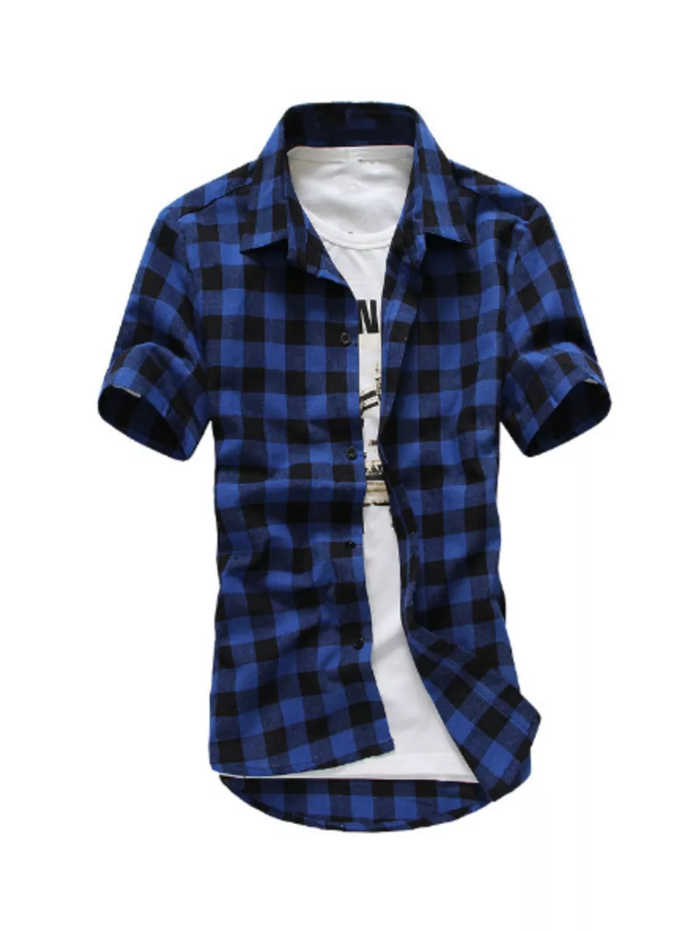 Men's Plus Size Casual Short Sleeve Plaid Shirt, image 2