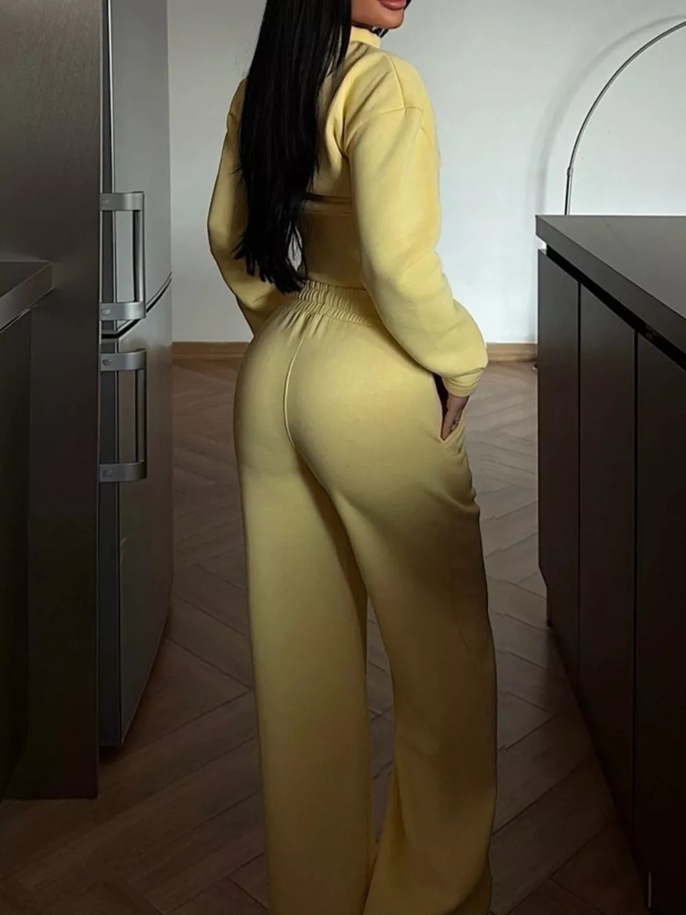 Zip-Up Crop Jacket and Wide-Leg Pants Set, image 25
