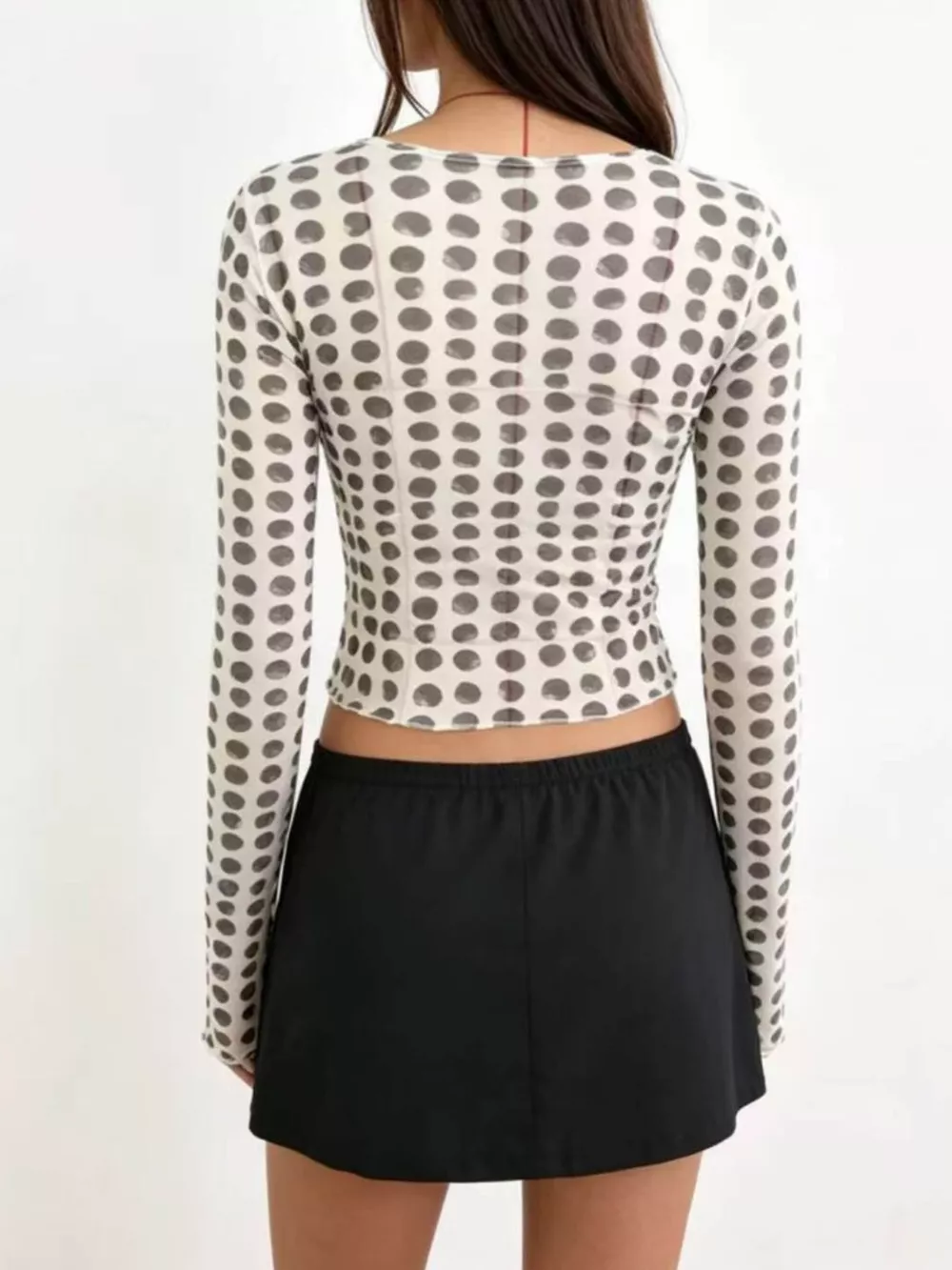 Polka Dot Mesh Flare Sleeve Top, image 3