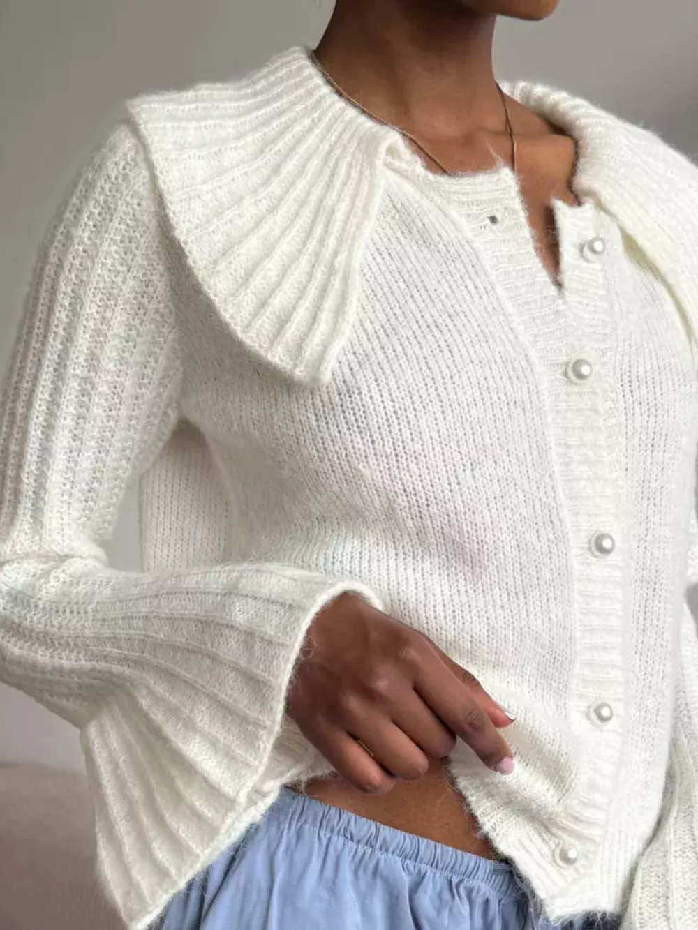 Button Up Flare Sleeve Cardigan, image 4
