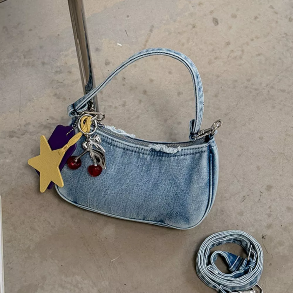 Star Charm Denim Shoulder Bag, image 5